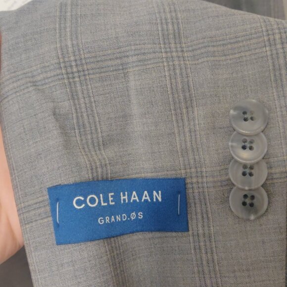 Cole Haan grey check suit 36S 29w wool spandex stretch slim skinny fit unlined - Picture 2 of 7